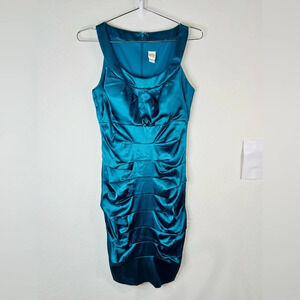 Sangria Sleek Teal Satin Bodycon Dress – Effortless Glam Party-Ready Size 4